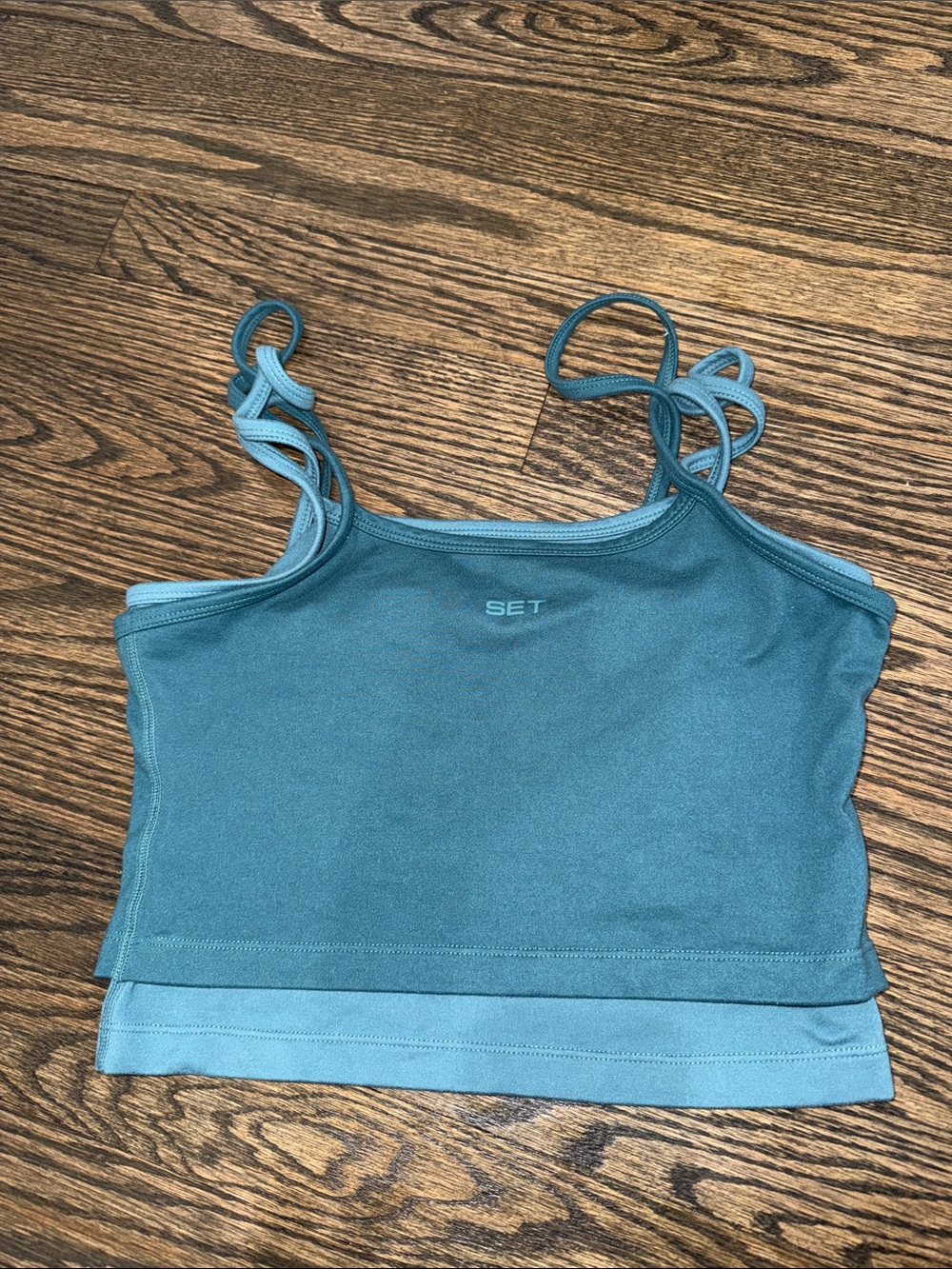 Set active Teal Blue Double-Layer Crop Tank Top
